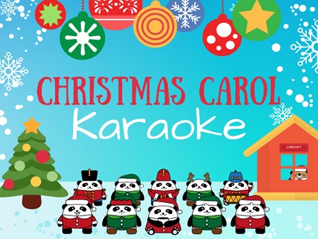 Christmas Carol Karaoke Panda Bear Carolers Outside Library in the Snow