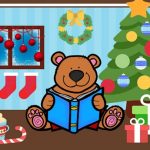 Christmas Story Time Bear Reading a Blue Book