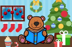 Christmas Story Time Bear Reading a Blue Book