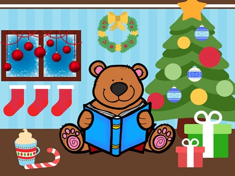 Christmas Story Time Bear Reading a Blue Book