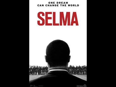 Cover art for the movie Selma. Profile of a black man as seen from behind addressing a crowd in front of him.