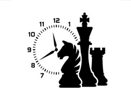 Grpahic of chess pieces and clock