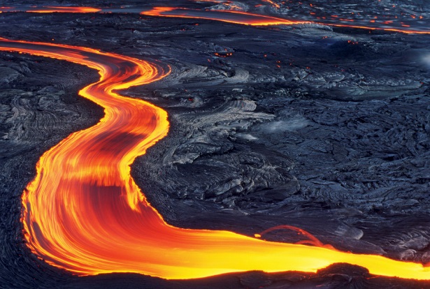 lava flowing like a stream through molten rock