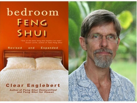 Clear Englebert Bedroom Feng Shui Book cover and headshot, cozy bed
