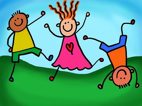 Colorful cartoon kids jumping