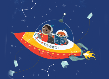 two astronauts in a spaceship