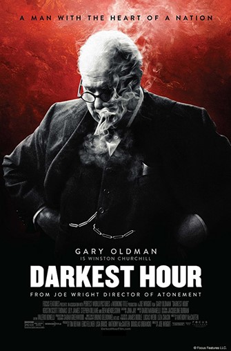 Movie Cover: "Darkest Hour", old man dressed in a suit with a lot of smoke