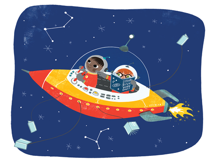 Two astronauts in spaceship