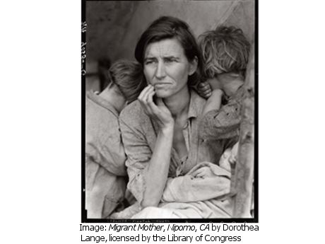 Migrant Mother, Nipomo, CA 1936 by Dorothea Lange, licensed by the Library of Congress.