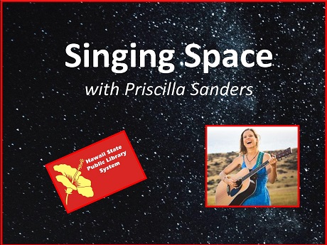 picture of woman playing guitar set against outer space background