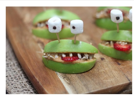 Apples and peanut butter alien snacks