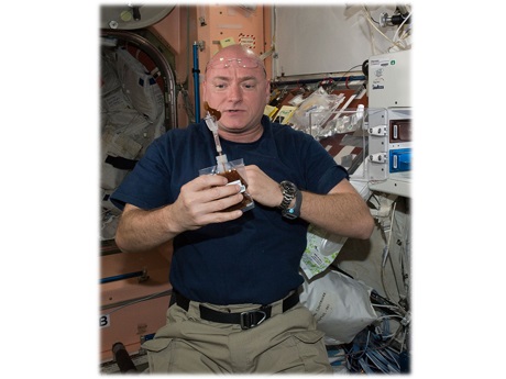 Astronaut making pudding in space