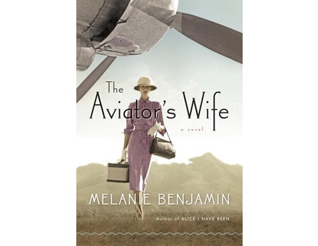 cover of book The Aviator's wife; woman with luggage walking under airplane rotor