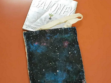 Hand painted Galaxy bag with Baloney Book (Scieszka)