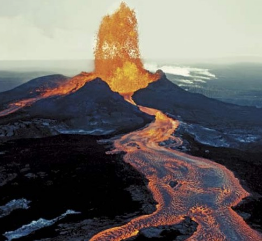 Kilauea erupting with lava flowing