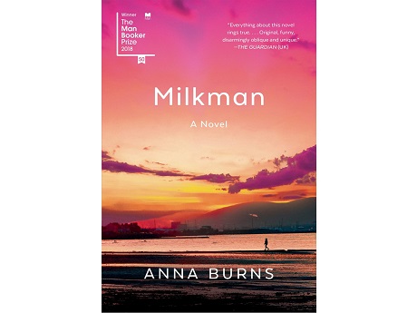 cover of book Milkman, person walking on beach at sunset
