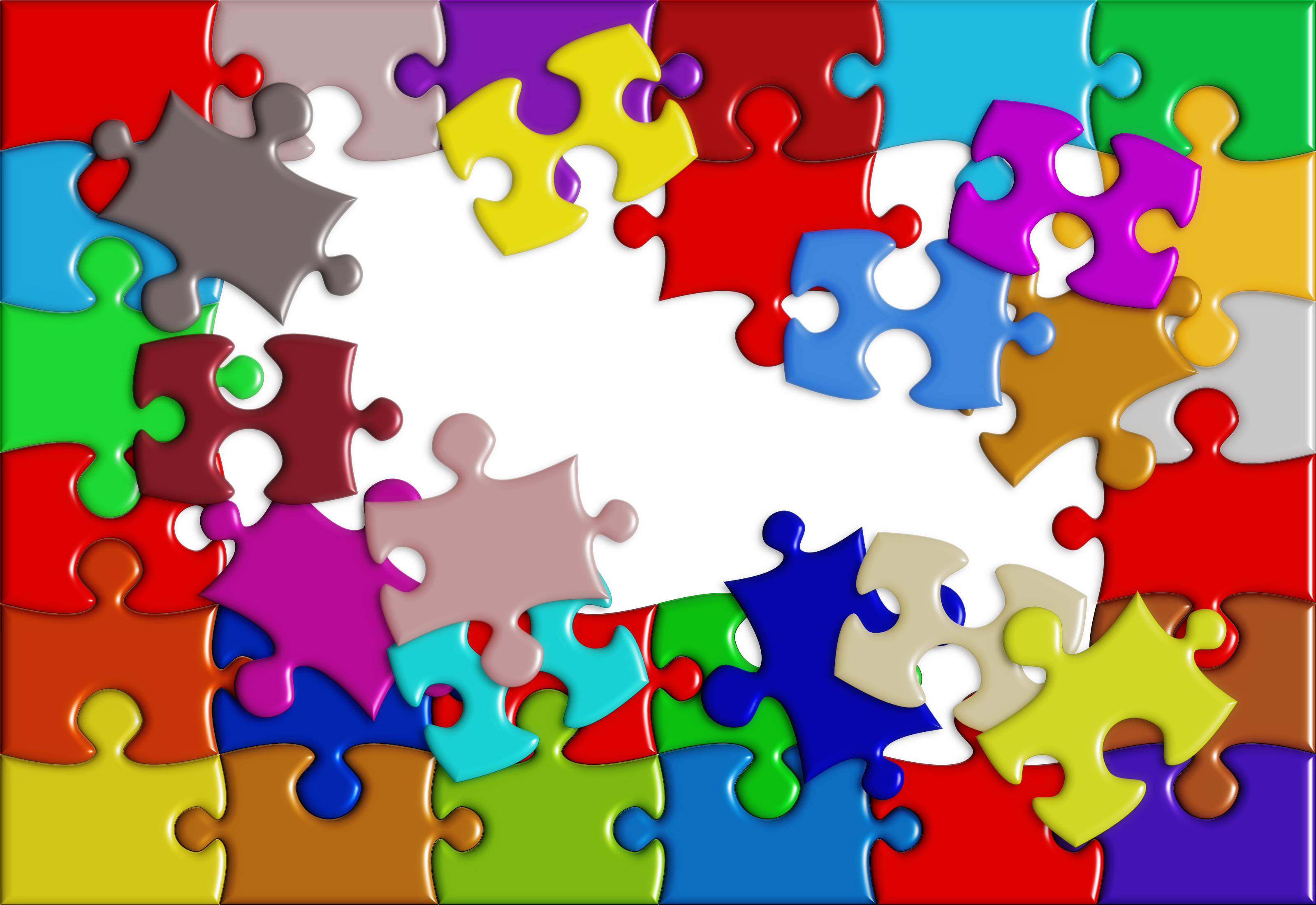 partly finished jigsaw puzzle with various colors