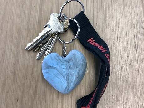 wrist lanyard and keys with clay heart shaped key chain