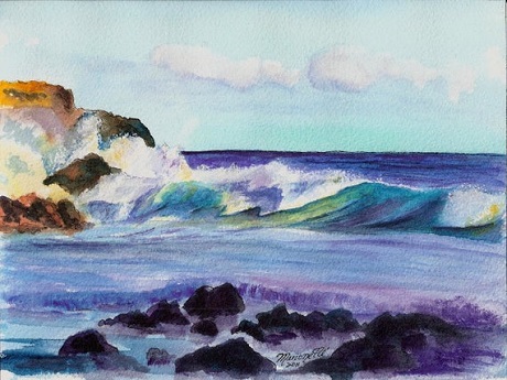 painting of waves by the shore