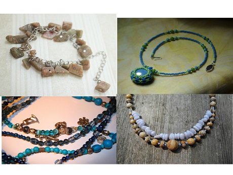 Collage of beaded jewelry