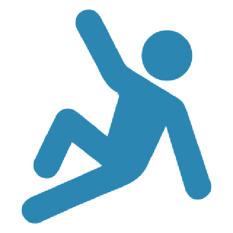 pictograph representing a person in blue color falling