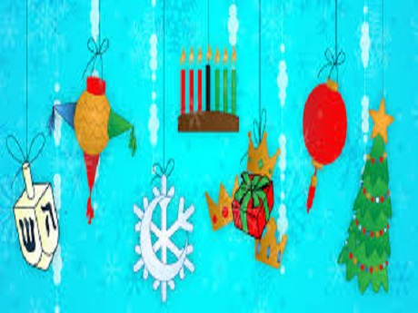 multiple symbols of December holidays