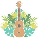 Ukulele with tropical leaves in background
