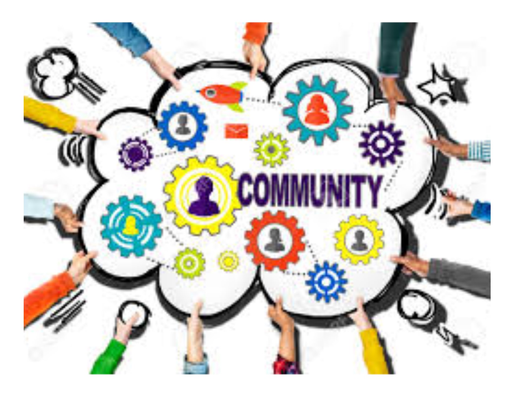 Many different hands together Community