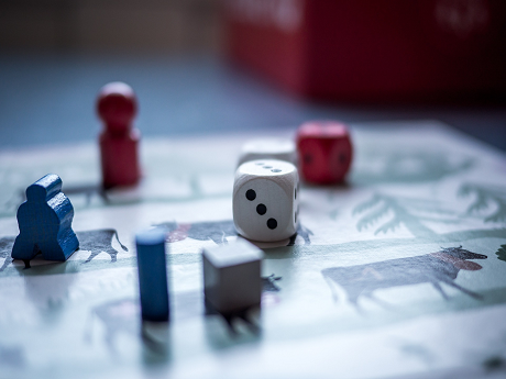 board game with animals, dice, and beginning pieces