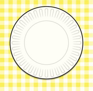 paper plate on yellow checkered cloth