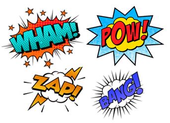Comic book style word collage of "Wham! Pow! Zap! Bang!"