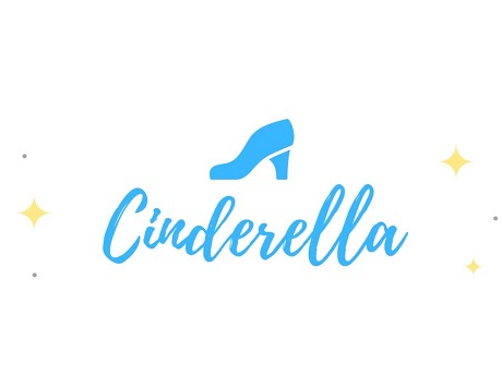 Cinderella title with a glass slipper above and surrounded by stars