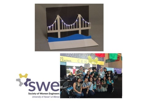paper circuit bridge, SWE logo, some members of SWE