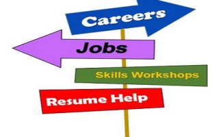 Cross Roads sign with Careers, Jobs, Skills Workshops and Resume Help
