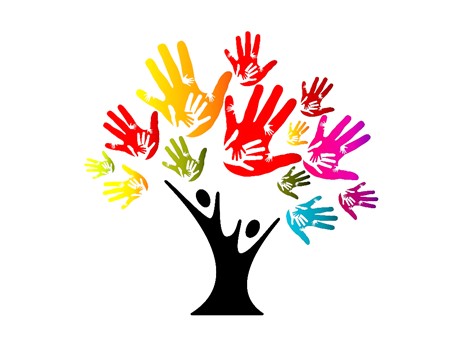 Tree with colorful leaves represented by hands
