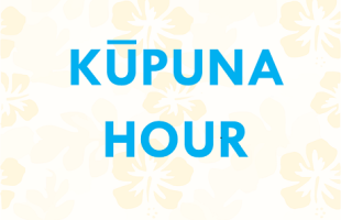 Words for KUPUNA HOUR with yellow flower background