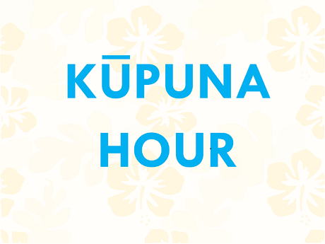 Words for KUPUNA HOUR with yellow flower background