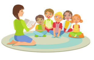 drawing of children being read a story