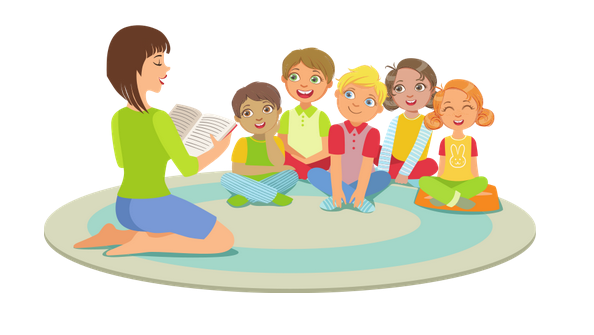 drawing of children being read a story