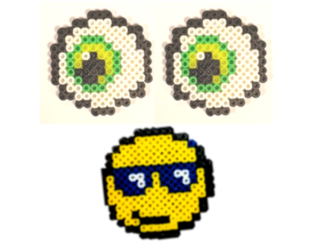 eyeballs and sunglasses emoji made using perler beads