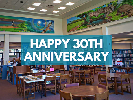 Salt Lake Moanalua Library with Happy 30th Anniversary text