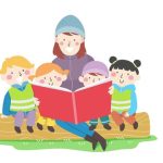 A female adult reading to children