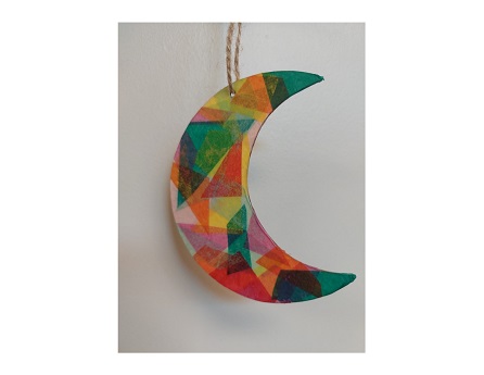 decoupage moon hanging from twine