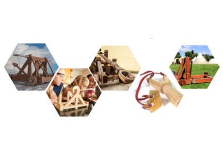 five wooden slingshot and catapult examples