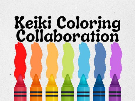 Colorful crayons with Keiki Coloring Collaboration text