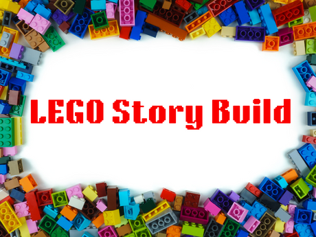 LEGO story build logo with LEGO brick frame