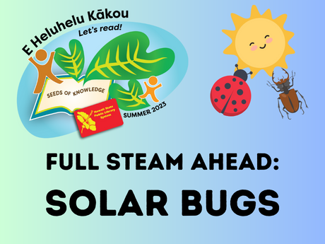 SRC 2023 Solar Bugs web graphic with a ladybug, a stag beetle, and a smiling sun