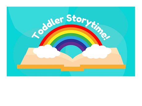 Open book with rainbow with Toddler storytime on top