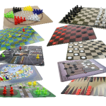 10 different classical board games, stacked on top of each other.