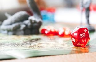 Dungeons and Dragons game board and dice.